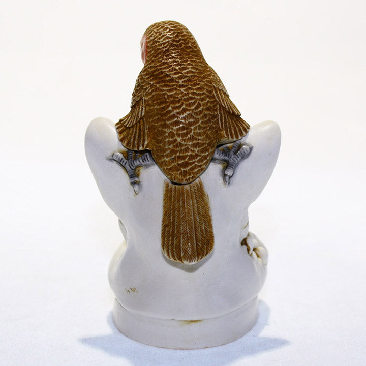 Harmony Kingdom Turdus Felidae white cat with robin bird on head view of back