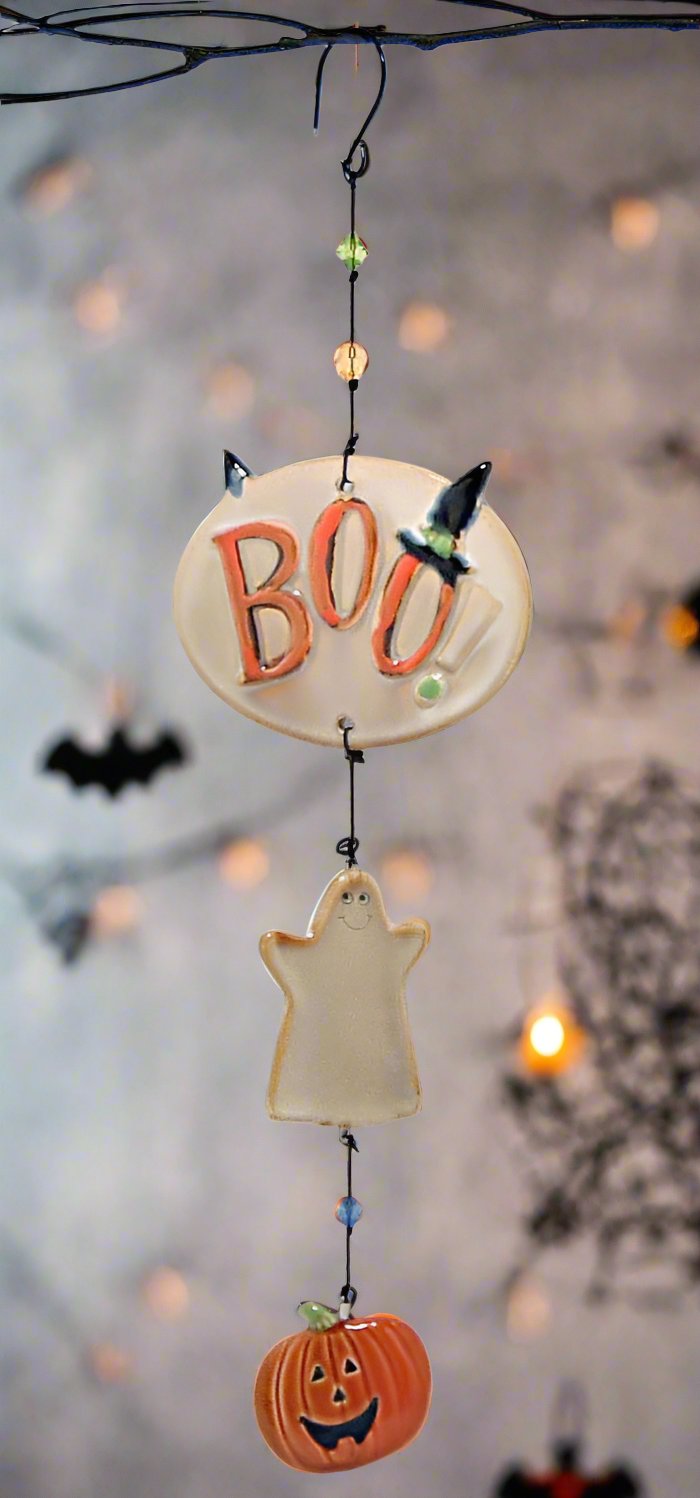 Black Cat Bat Ghost Pumpkins Ceramic Hanging Halloween Decor