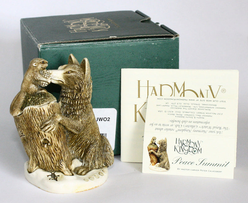 harmony kingdom  peace summit wolf and beaver with box booklet and tent card