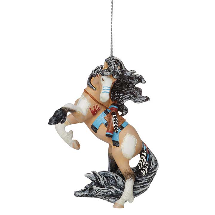 trail of painted ponies 2023 Lakota rearing horse hanging ornament, left side view with cord