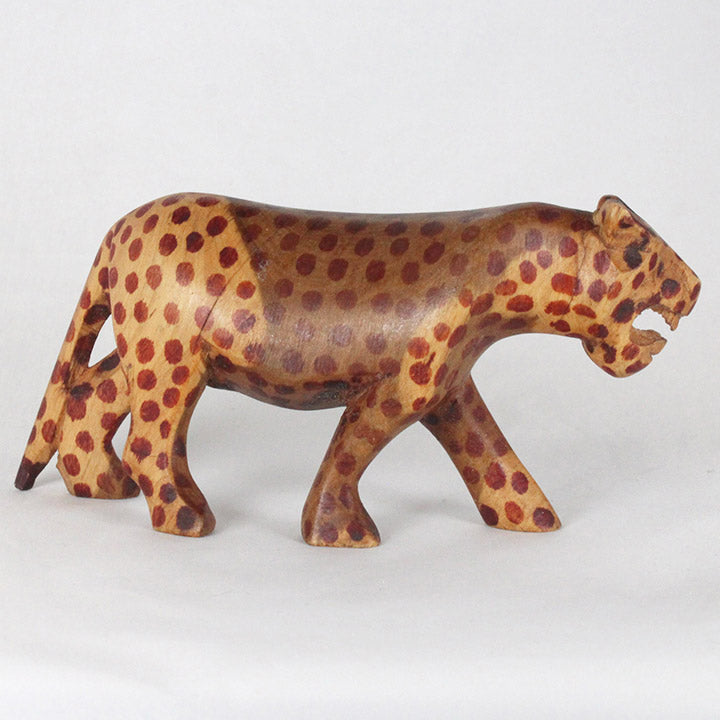 carved wood roaring leopard figure - right side