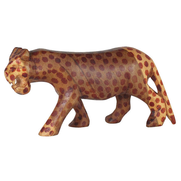 carved wood roaring leopard figure - left side