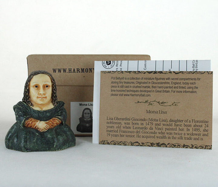 harmony ball mona lisa historical pot belly with box, collectors card, registration card