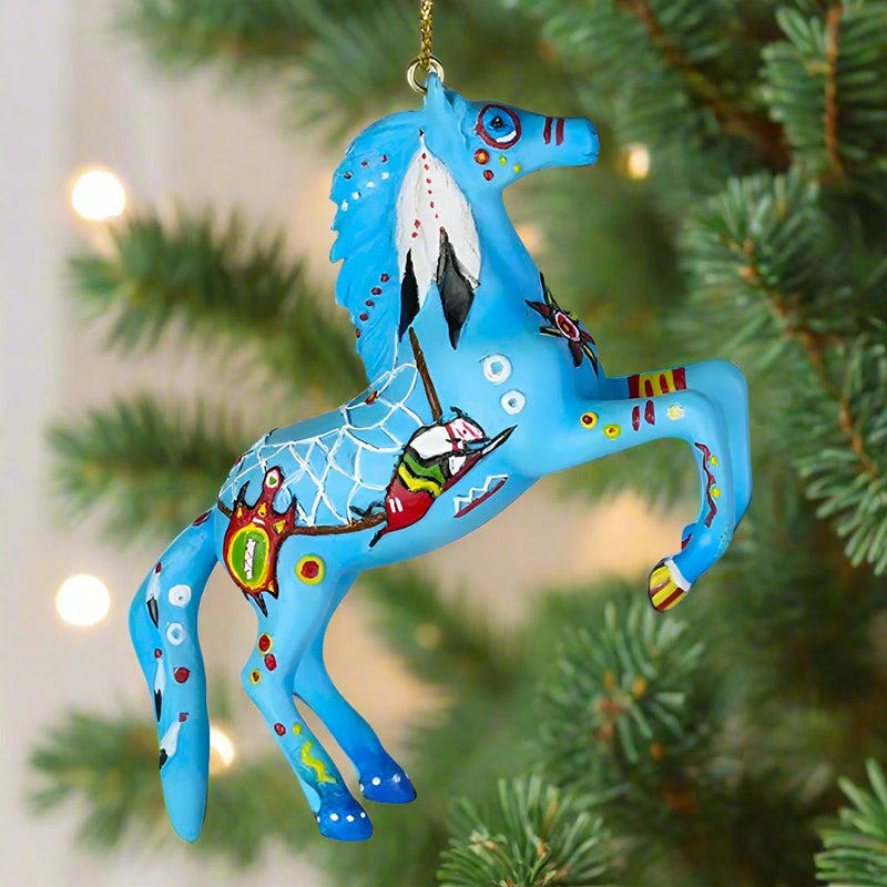 trail of painted ponies native dreamer ornament hanging from Christmas tree branch