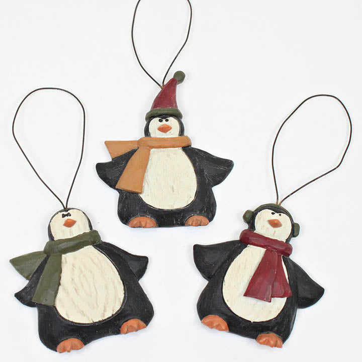 blossom bucket penguins in scarves and hats flblossom bucket penguins in scarves and hats flat backed ornaments - set of 3ornaments - set of 3