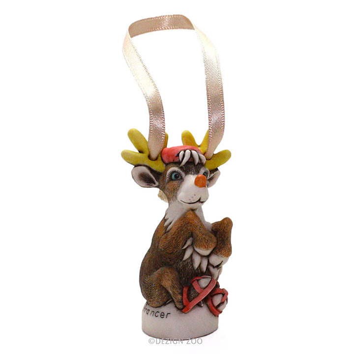 harmony kingdom prancer reindeer ornament - full right front view with ribbon for hanging
