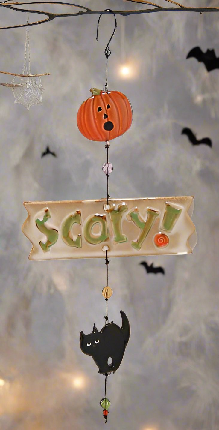 Black Cat Bat Ghost Pumpkins Ceramic Hanging Halloween Decor