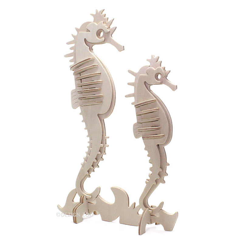 Completed 3D Natural Wood 2 Seahorse Craft Puzzle facing right