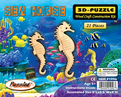 3D Natural Wood 2 Seahorse Craft Puzzle packaging