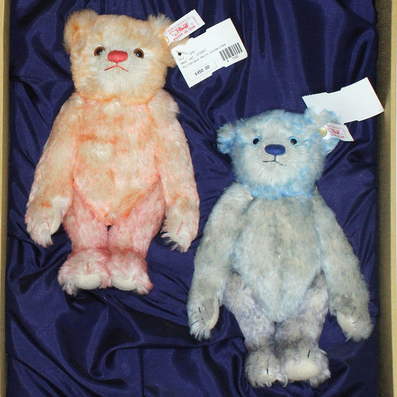 Steiff Hello 2000 Good Bye 1999 Mohair Teddy Bear Boxed Set Rare NIB Limited Edition
