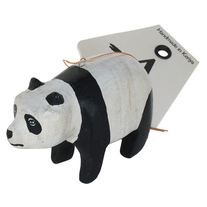 carved wood  panda ornament with made in Kenya tag