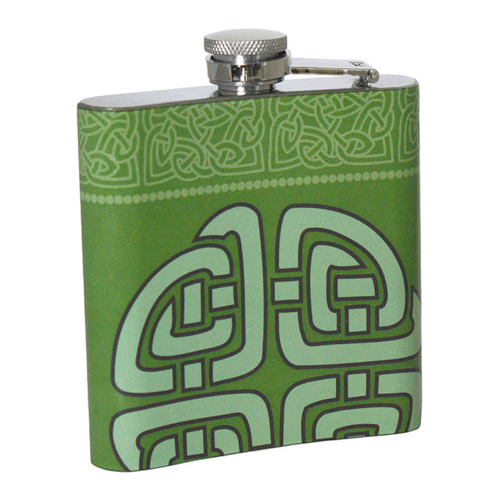 back design of bottoms up! celtic flask