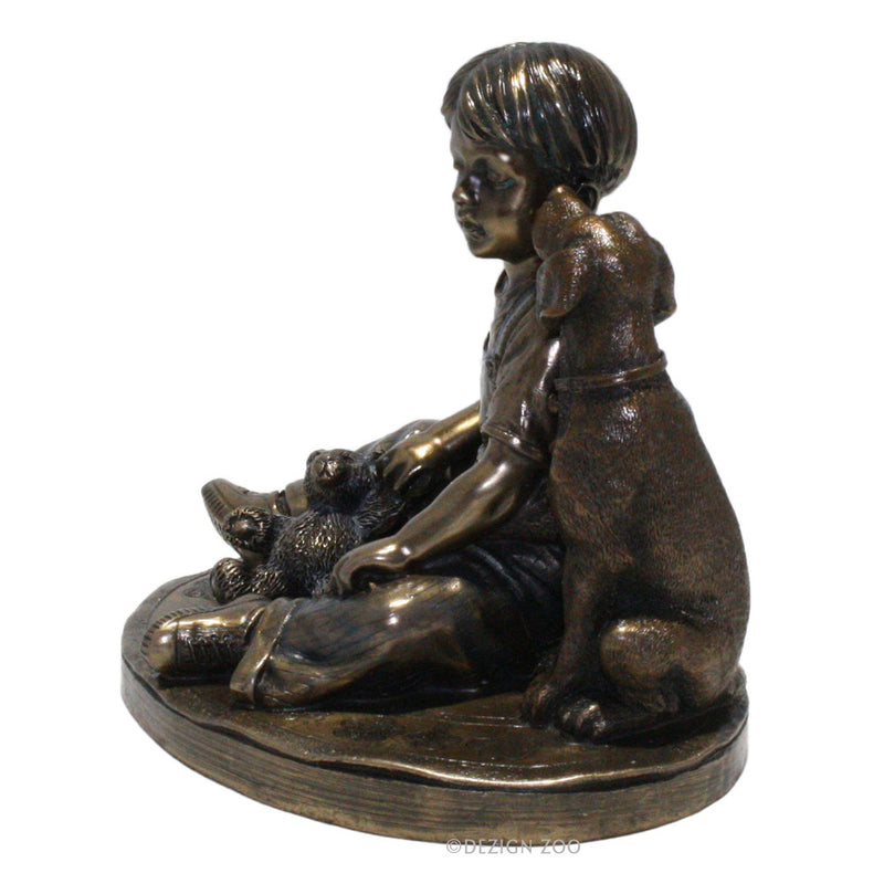 bronze boy with dog sculpture alt view 2
