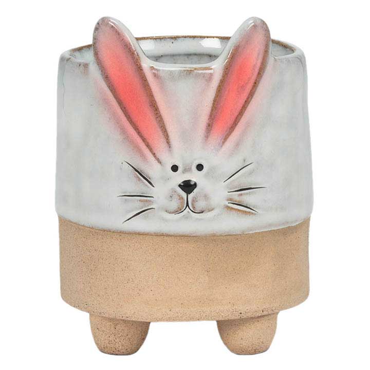 small glazed ceramic bunny rabbit planter, home garden easter decoration