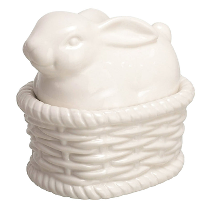 ceramic bunny in basket covered dish