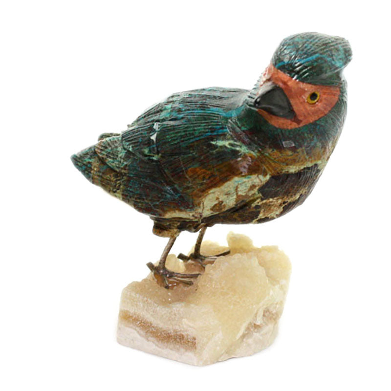 carved gemstone cardinal bird sculpture view 2