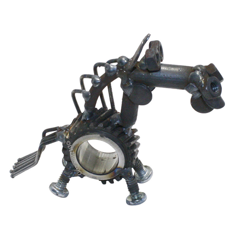 recycled metal sun gear horse sculpture alt view