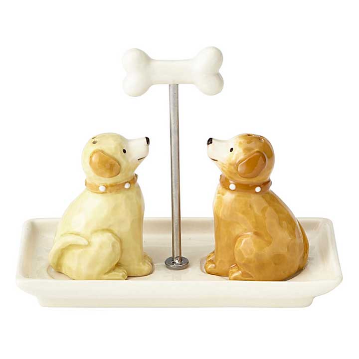 enesco 4058441 dogs salt and pepper shaker set with bone handle tray
