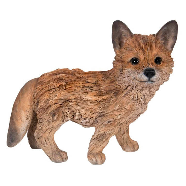 carved driftwood design standing baby fox facing forward figurine right side view