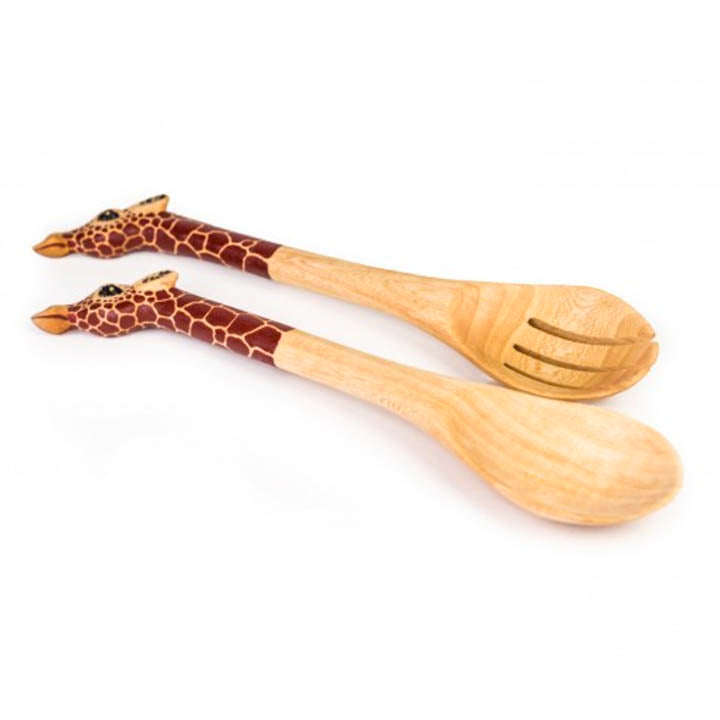 carved wood giraffe salad servers