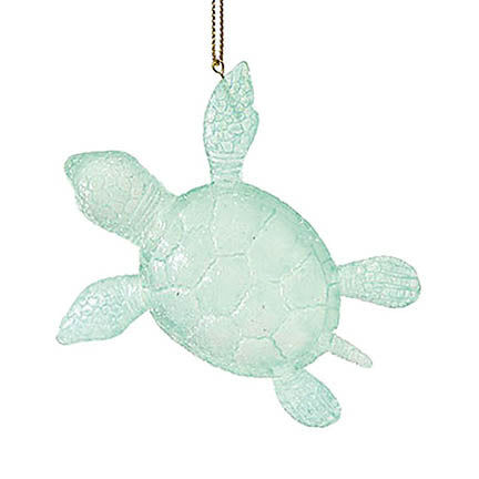 department 56 faux green colored glass sea turtle ornament hanging from gold colored cord