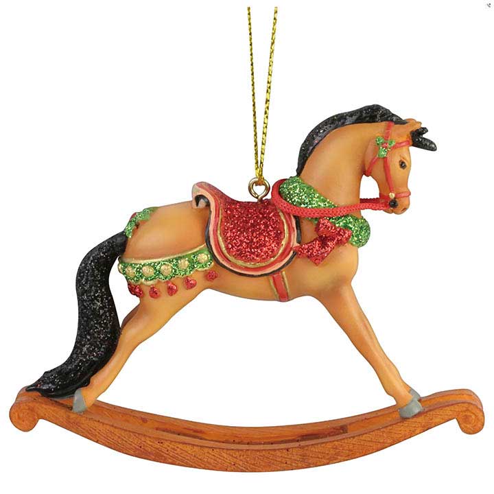 trail of painted ponies jingle bell rock christmas rocking horse ornament - right side view