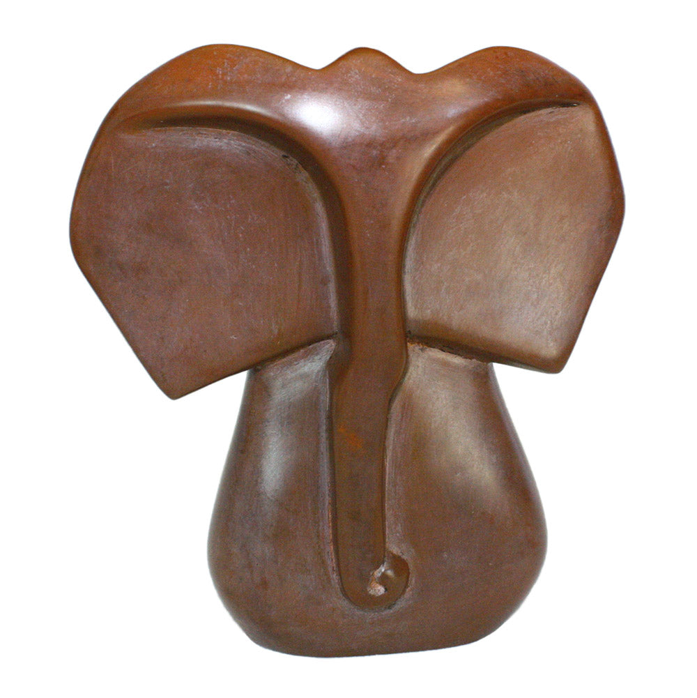 animal figurine, brown soapstone abstract elephant front view