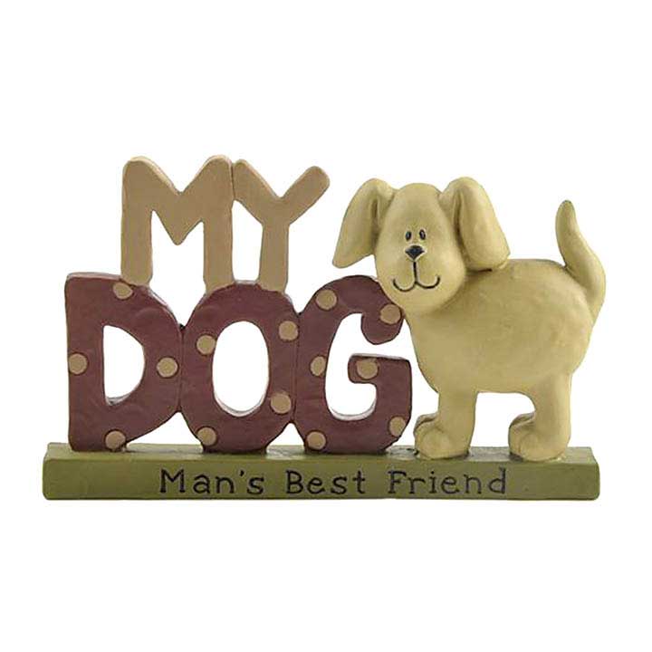blossom bucket dog figurine with; "MY DOG, Man's Best Friend" lettering