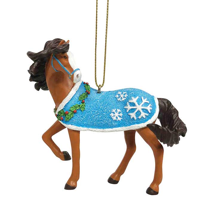 trail of painted ponies snow ready holiday horse ornament - left side view with cord
