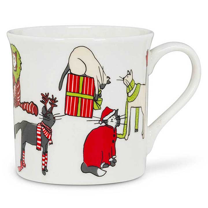 ceramic christmas cats coffee mug - handle right